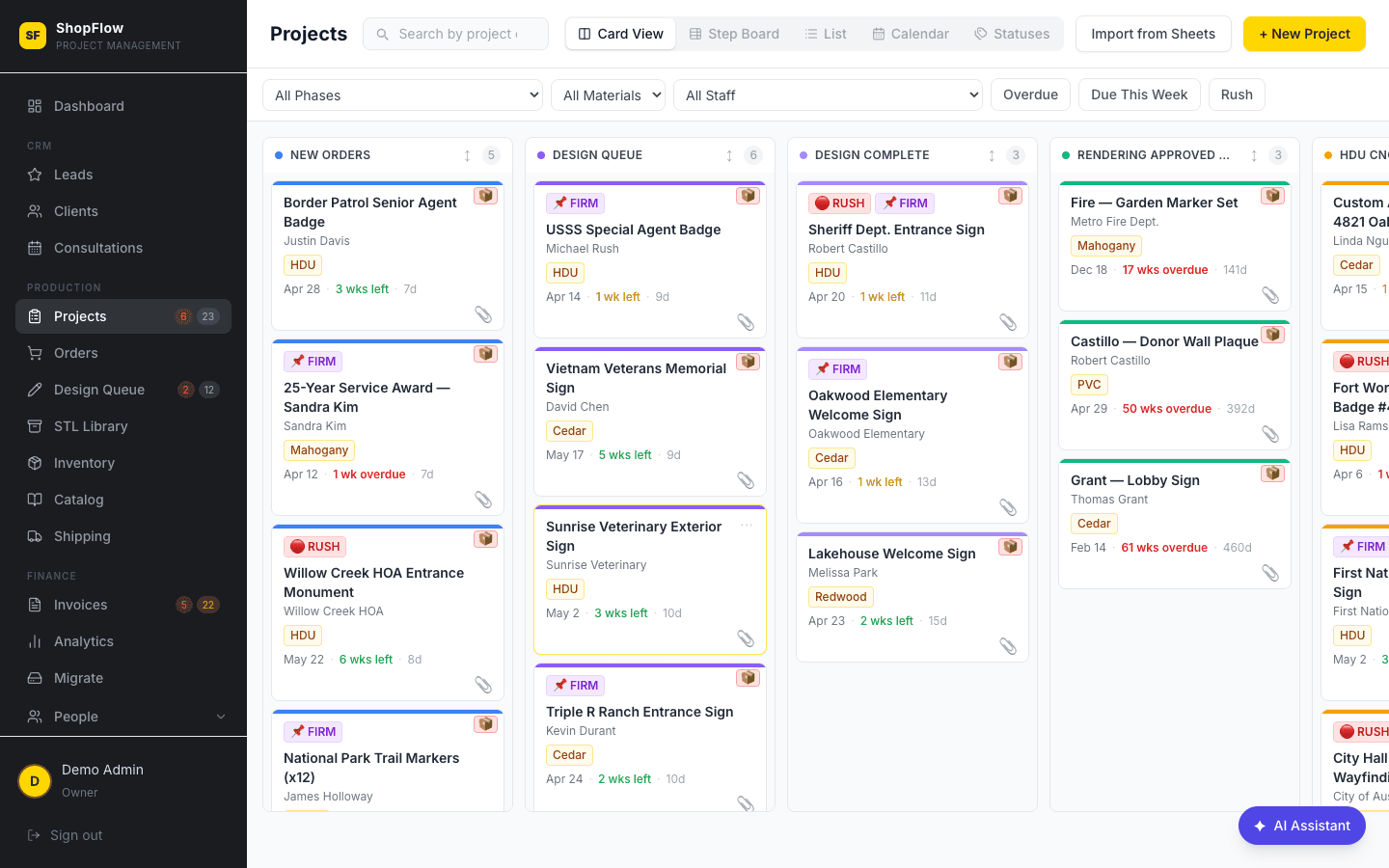 ShopFlow OS Kanban board
